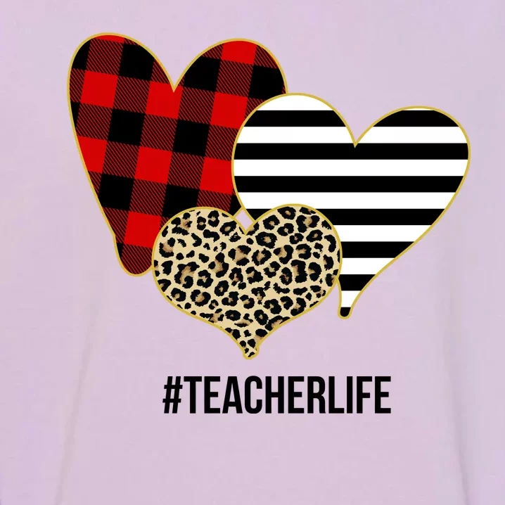 Leopard Red Plaid Striped Hearts Teacher Life Valentines Day Garment-Dyed Sweatshirt