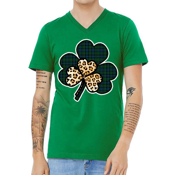 Leopard Shamrocks Clover V-Neck T-Shirt