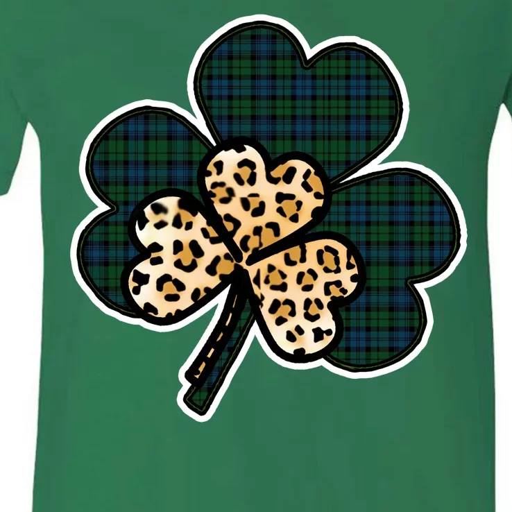 Leopard Shamrocks Clover V-Neck T-Shirt