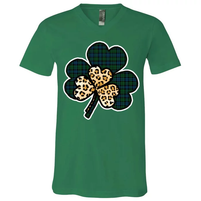 Leopard Shamrocks Clover V-Neck T-Shirt