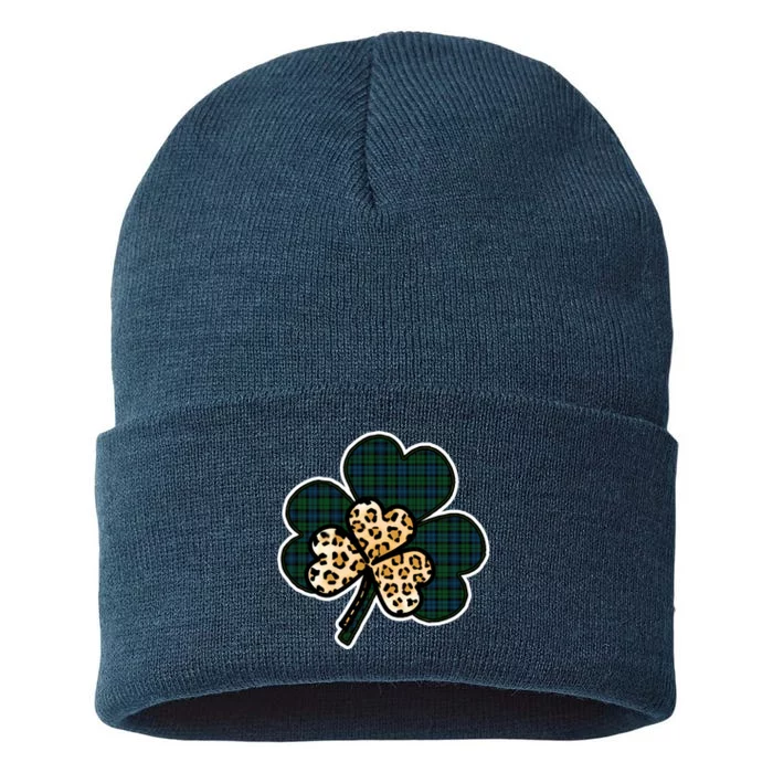 Leopard Shamrocks Clover Sustainable Knit Beanie