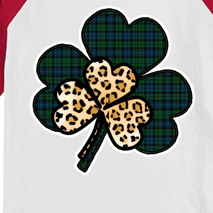 Leopard Shamrocks Clover Kids Colorblock Raglan Jersey