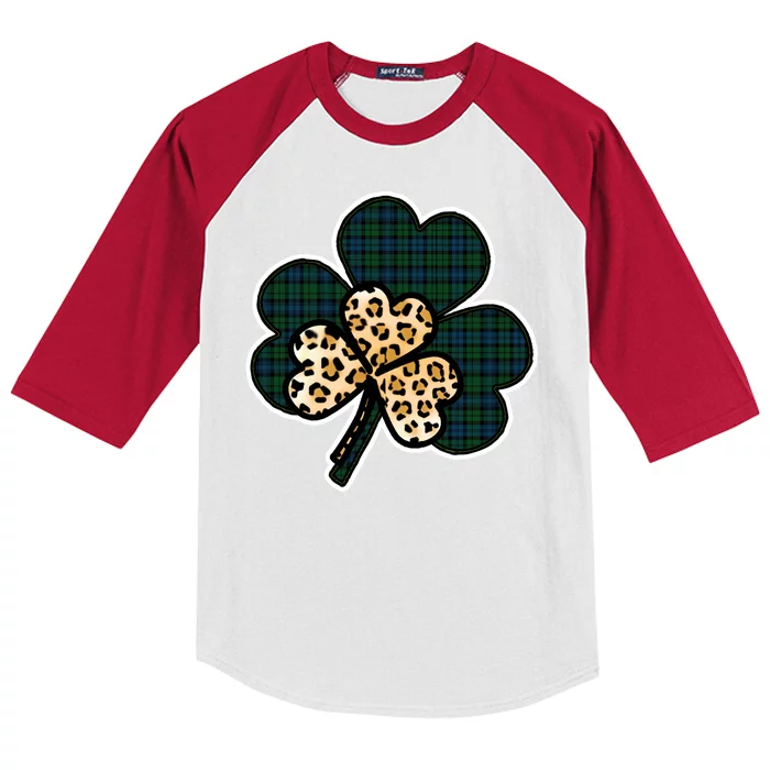 Leopard Shamrocks Clover Kids Colorblock Raglan Jersey