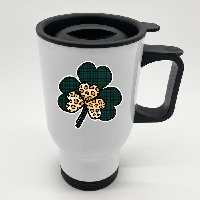 Leopard Shamrocks Clover Front & Back Stainless Steel Travel Mug