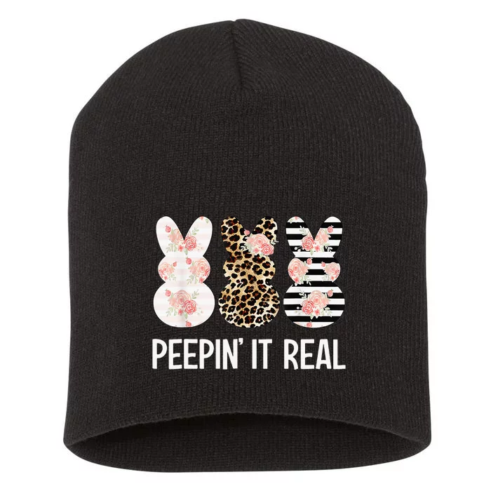 Leopard Easter Peepin It Real Cute Bunny Rabbit Short Acrylic Beanie