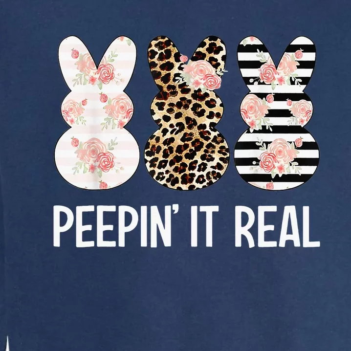 Leopard Easter Peepin It Real Cute Bunny Rabbit Garment-Dyed Sweatshirt