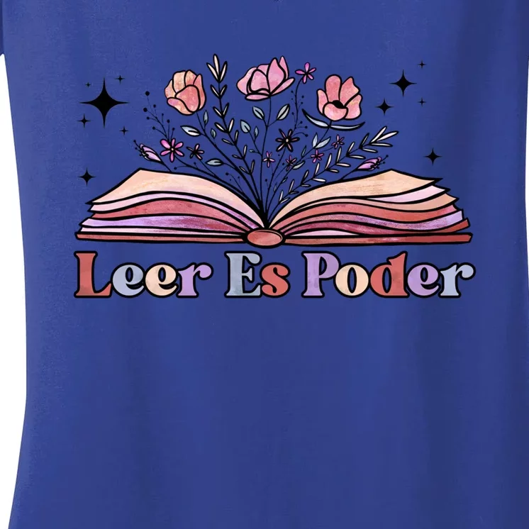 Leer Es Poder Spanish Teacher Bilingual Maestra Wildflowers Gift Women's V-Neck T-Shirt