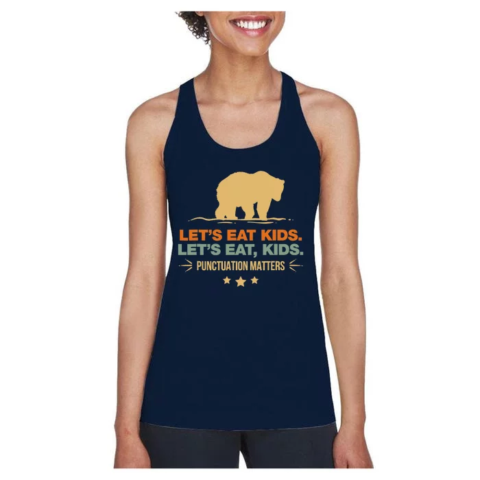 Let's Eat Punctuation Matters Bear Funny Grammar Women's Racerback Tank