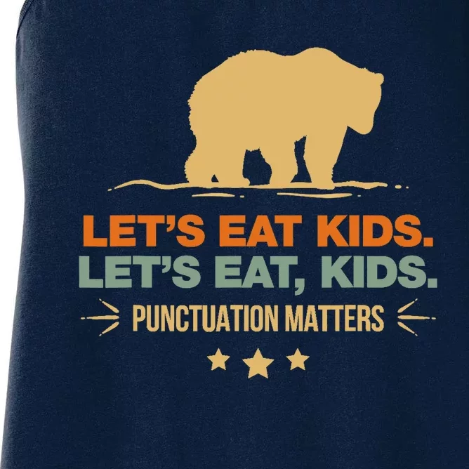 Let's Eat Punctuation Matters Bear Funny Grammar Women's Racerback Tank