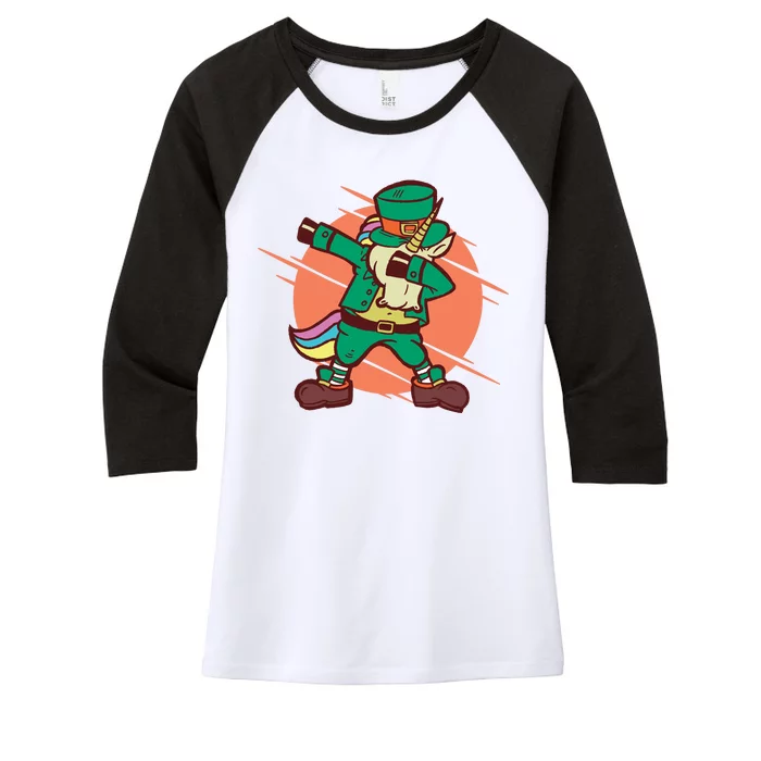 Leprechaun Dabbing Unicorn Women's Tri-Blend 3/4-Sleeve Raglan Shirt