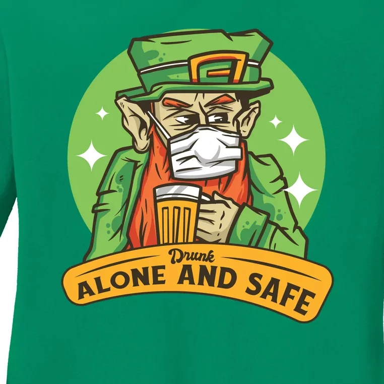 Leprechaun Drink Alone and Safe Funny Facemask Ladies Long Sleeve Shirt