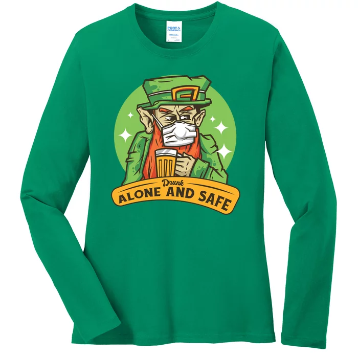 Leprechaun Drink Alone and Safe Funny Facemask Ladies Long Sleeve Shirt