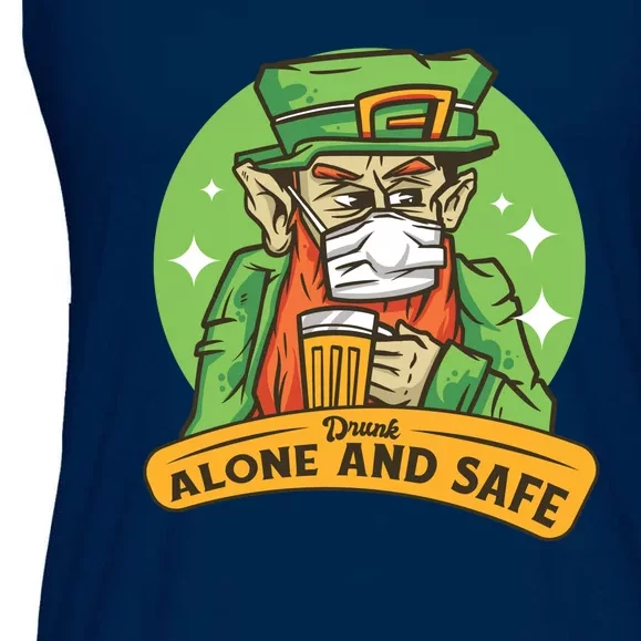 Leprechaun Drink Alone and Safe Funny Facemask Ladies Essential Flowy Tank