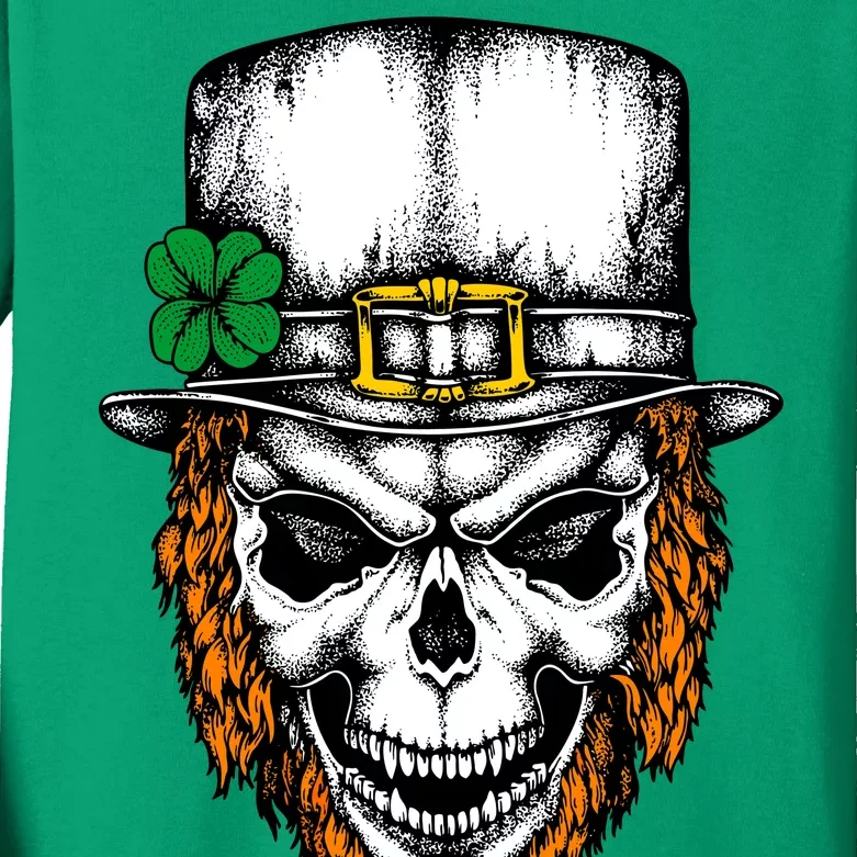 Leprechaun Irish Skull Skeleton Ginger Beard St. Patrick's Day Kids Long Sleeve Shirt