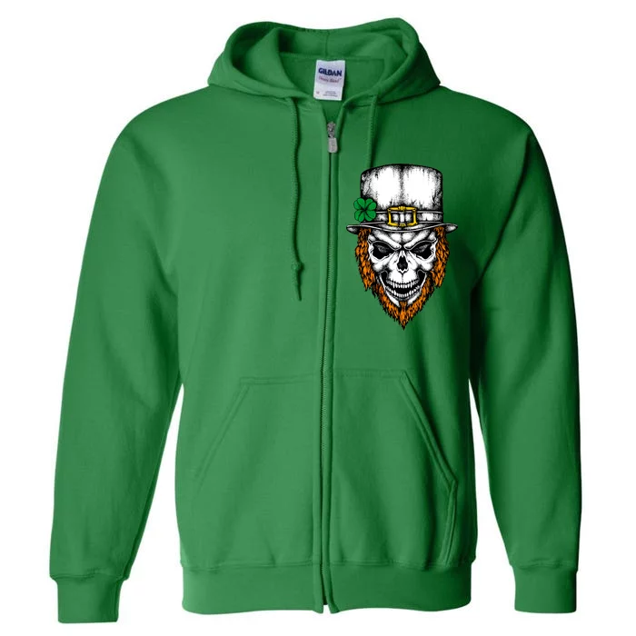 Leprechaun Irish Skull Skeleton Ginger Beard St. Patrick's Day Full Zip Hoodie