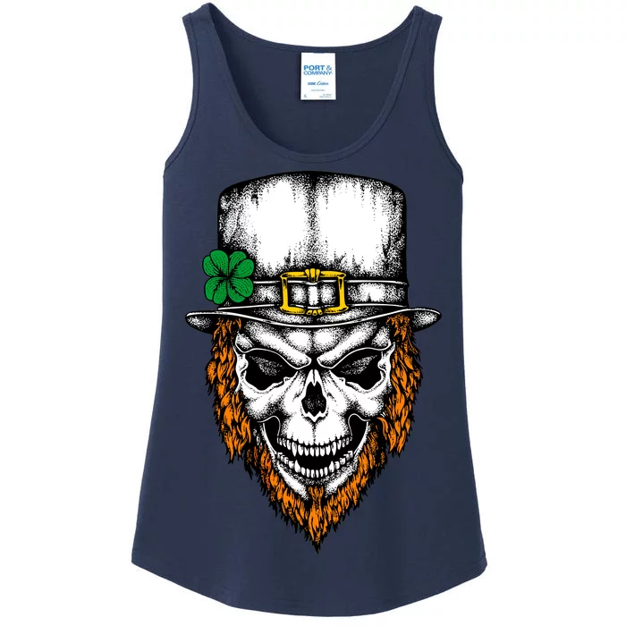 Leprechaun Irish Skull Skeleton Ginger Beard St. Patrick's Day Ladies Essential Tank