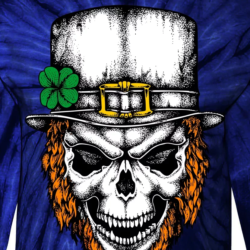 Leprechaun Irish Skull Skeleton Ginger Beard St. Patrick's Day Tie-Dye Long Sleeve Shirt