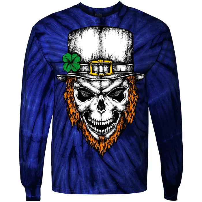 Leprechaun Irish Skull Skeleton Ginger Beard St. Patrick's Day Tie-Dye Long Sleeve Shirt