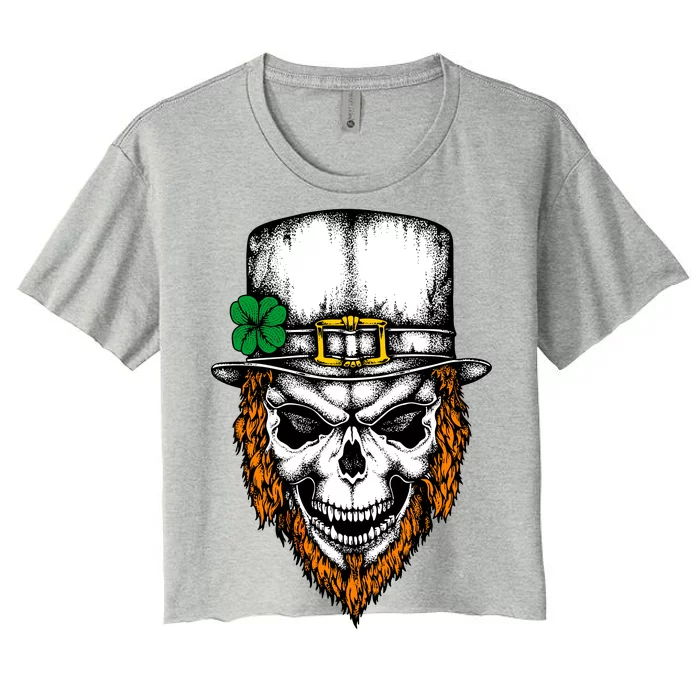 Leprechaun Irish Skull Skeleton Ginger Beard St. Patrick's Day Women's Crop Top Tee