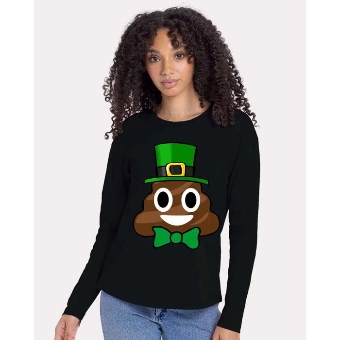 Leprechaun Poop Emoji Smiley Funny St. Patrick's Day Womens Cotton Relaxed Long Sleeve T-Shirt