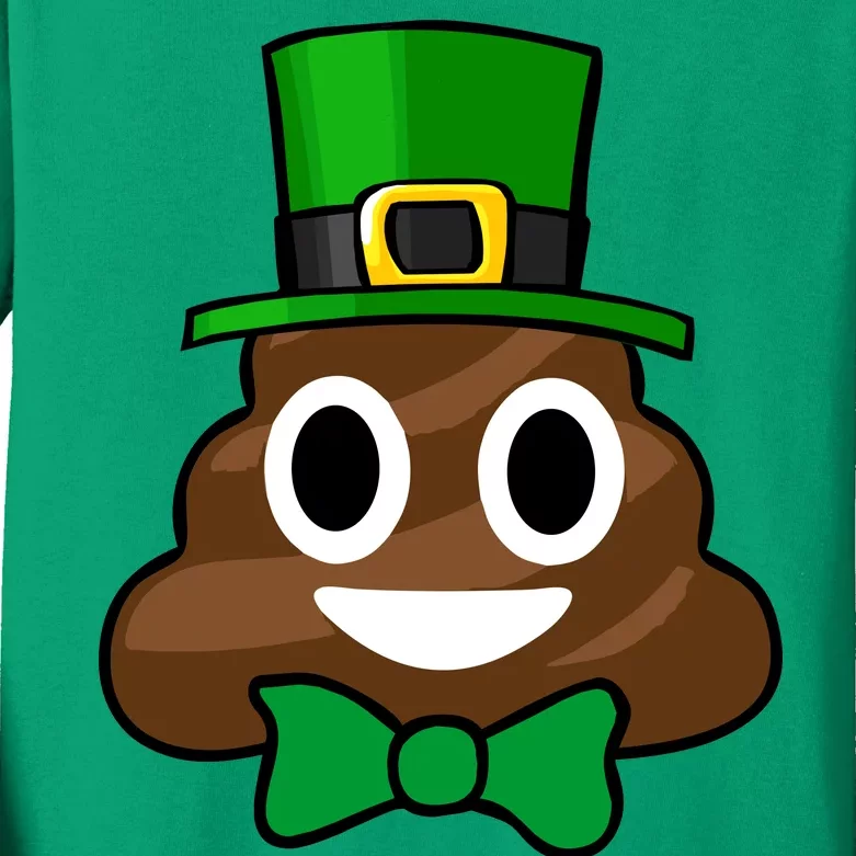 Leprechaun Poop Emoji Smiley Funny St. Patrick's Day Kids Long Sleeve Shirt