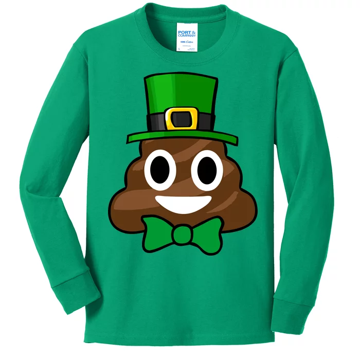 Leprechaun Poop Emoji Smiley Funny St. Patrick's Day Kids Long Sleeve Shirt