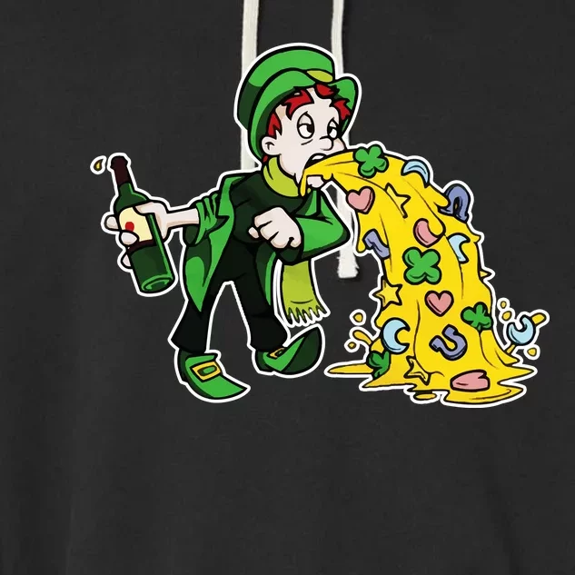 Leprechaun Puking St. Patrick's Day Drinking Garment-Dyed Fleece Hoodie