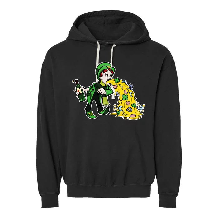 Leprechaun Puking St. Patrick's Day Drinking Garment-Dyed Fleece Hoodie