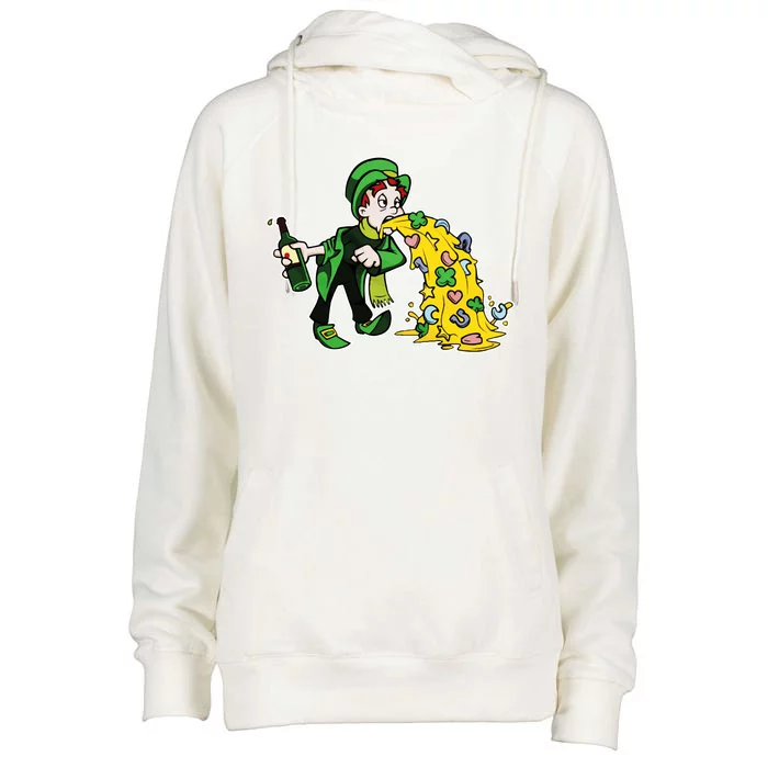 Leprechaun Puking St. Patrick's Day Drinking Womens Funnel Neck Pullover Hood