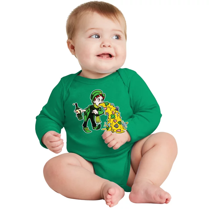 Leprechaun Puking St. Patrick's Day Drinking Baby Long Sleeve Bodysuit