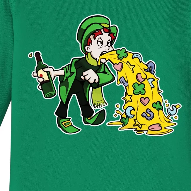 Leprechaun Puking St. Patrick's Day Drinking Baby Long Sleeve Bodysuit