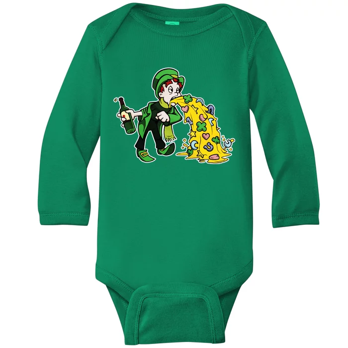 Leprechaun Puking St. Patrick's Day Drinking Baby Long Sleeve Bodysuit