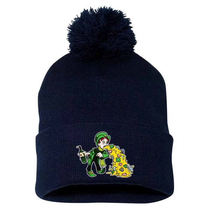 Leprechaun Puking St. Patrick's Day Drinking Pom Pom 12in Knit Beanie