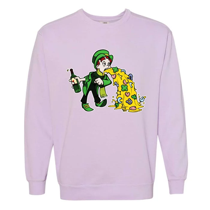 Leprechaun Puking St. Patrick's Day Drinking Garment-Dyed Sweatshirt