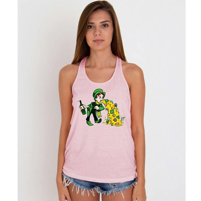 Leprechaun Puking St. Patrick's Day Drinking Women's Knotted Racerback Tank