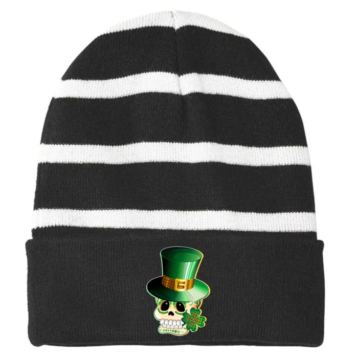 Leprechaun Sugar Irish Skull Striped Beanie with Solid Band