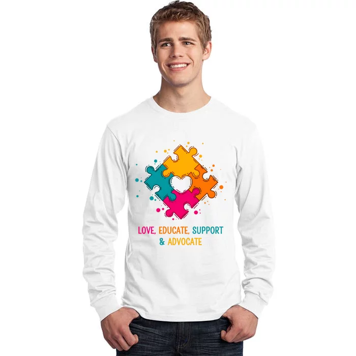 Love Educate Support And Advocate Cute Autism Teacher Tall Long Sleeve T-Shirt