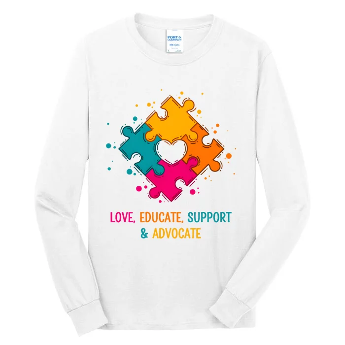 Love Educate Support And Advocate Cute Autism Teacher Tall Long Sleeve T-Shirt