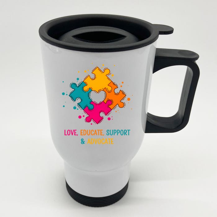 Love Educate Support And Advocate Cute Autism Teacher Front & Back Stainless Steel Travel Mug