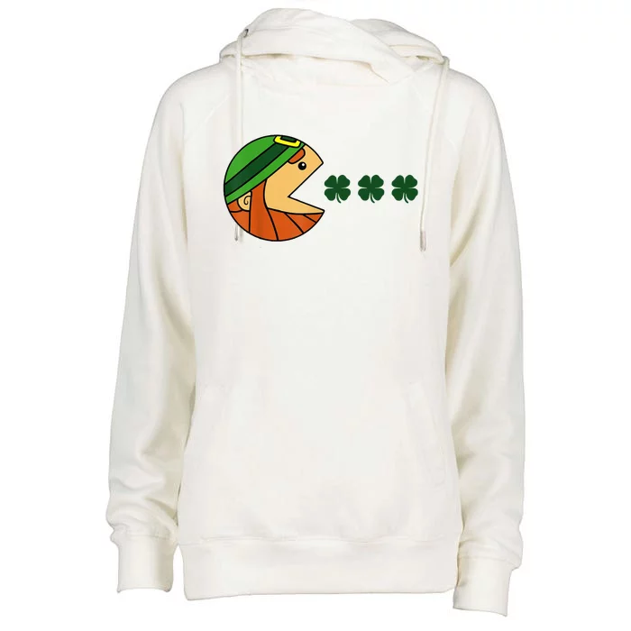 Leprechaun Eating Shamrock Womens Funnel Neck Pullover Hood