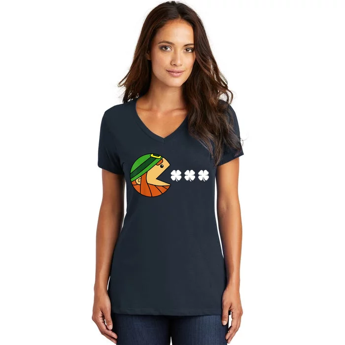 Leprechaun Eating Shamrock Women's V-Neck T-Shirt