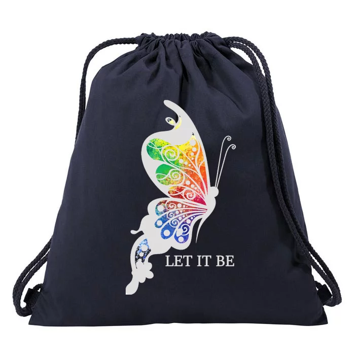 Let It Be Colorful Butterfly Drawstring Bag