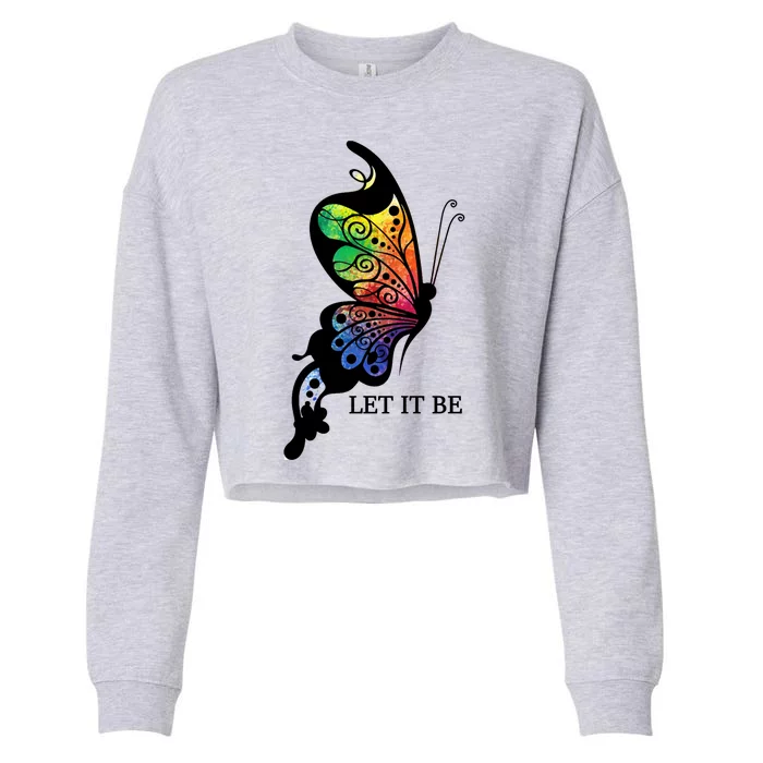 Let It Be Colorful Butterfly Cropped Pullover Crew