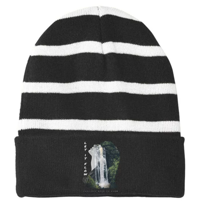 Let It Flow Waterfall Art Striped Beanie with Solid Band