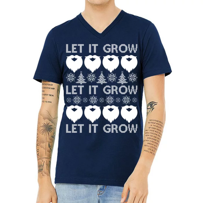 Let It Grow Santa Beard Ugly Christmas Sweater V-Neck T-Shirt