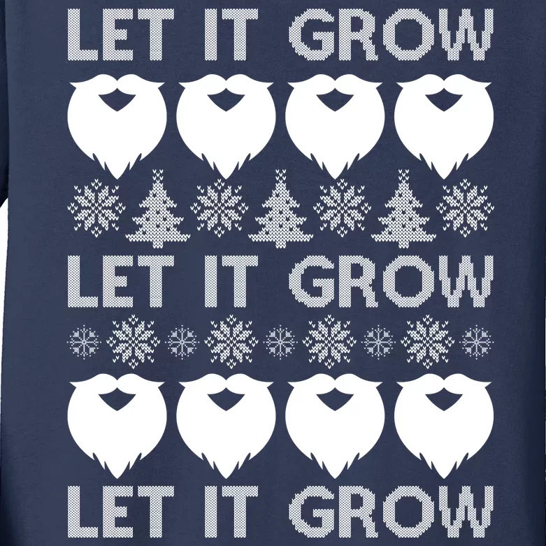 Let It Grow Santa Beard Ugly Christmas Sweater Kids Long Sleeve Shirt