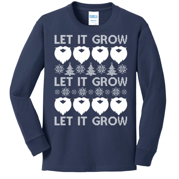 Let It Grow Santa Beard Ugly Christmas Sweater Kids Long Sleeve Shirt