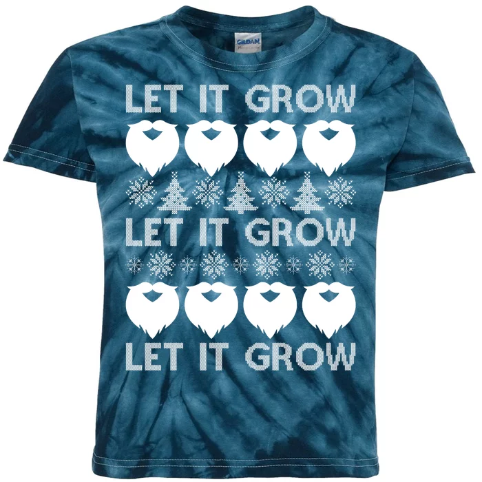 Let It Grow Santa Beard Ugly Christmas Sweater Kids Tie-Dye T-Shirt