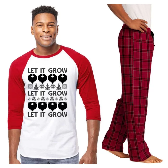 Let It Grow Santa Beard Ugly Christmas Sweater Raglan Sleeve Pajama Set