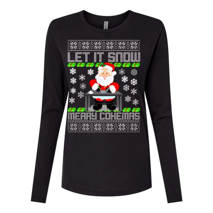 Let It Snow Merry Cokemas Santa Claus Ugly Christmas Womens Cotton Relaxed Long Sleeve T-Shirt